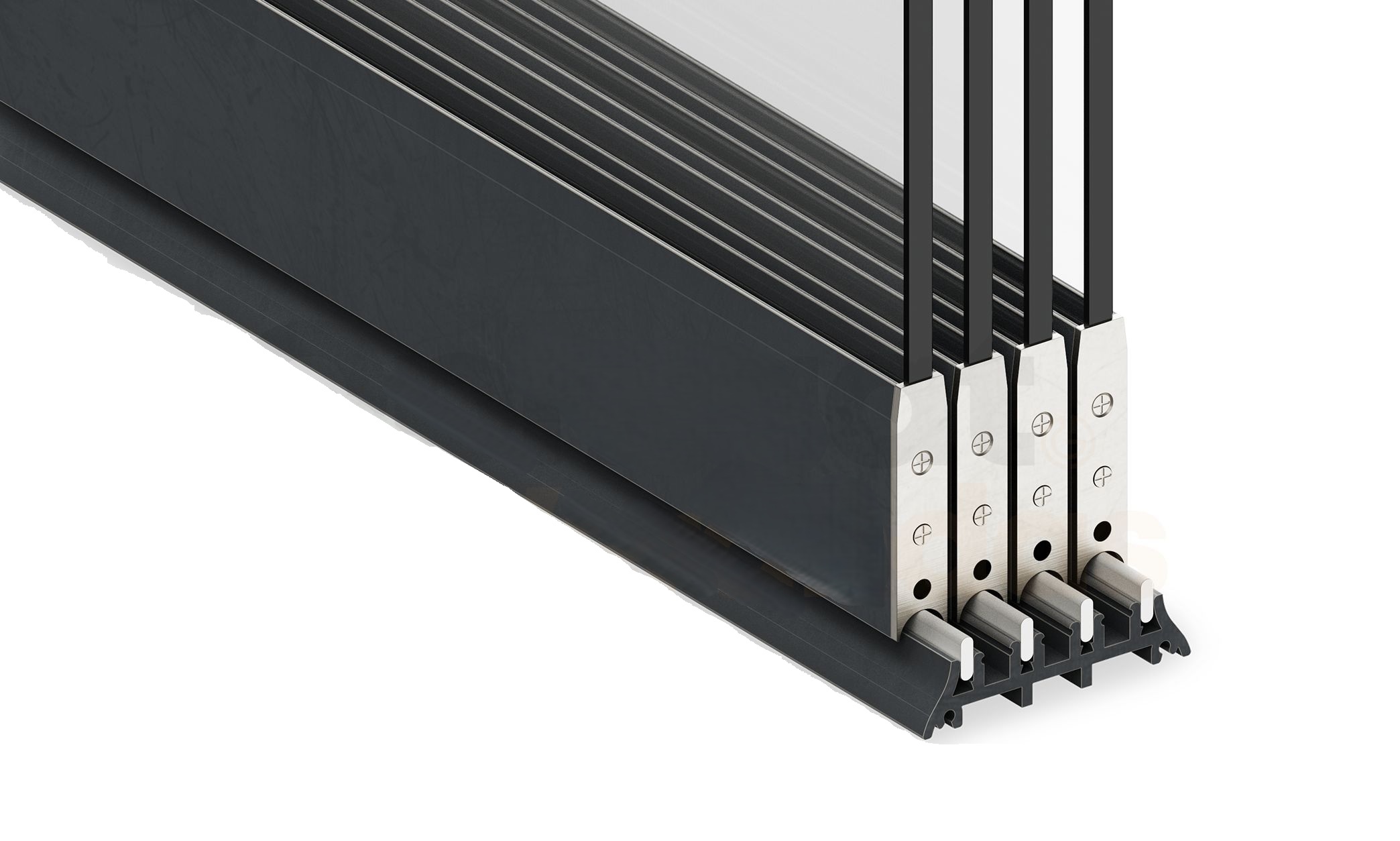 4-rail sliding glass wall — 3520–4050 mm